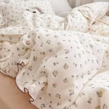 BuLuTu Muslin Cotton Baby Girls Duvet Cover Floral Design
