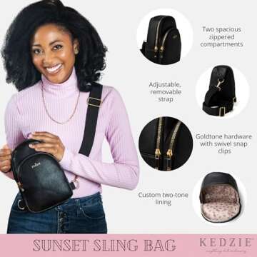 KEDZIE Sunset Sling Bag in Soft Vegan Leather Crossbody Bag Cell Phone Purse Fanny Bag Packs for Wom...