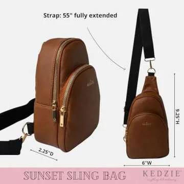 KEDZIE Sunset Sling Bag in Soft Vegan Leather Crossbody Bag Cell Phone Purse Fanny Bag Packs for Women - Black V2