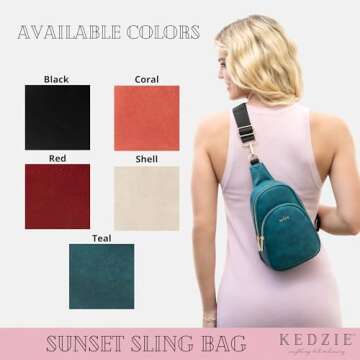 KEDZIE Sunset Sling Bag in Soft Vegan Leather Crossbody Bag Cell Phone Purse Fanny Bag Packs for Women - Black V2