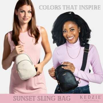 KEDZIE Sunset Sling Bag in Soft Vegan Leather Crossbody Bag Cell Phone Purse Fanny Bag Packs for Women - Black V2