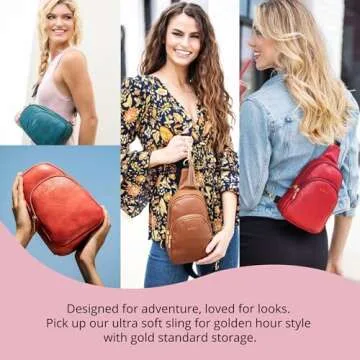 KEDZIE Sunset Sling Bag in Soft Vegan Leather Crossbody Bag Cell Phone Purse Fanny Bag Packs for Women - Black V2