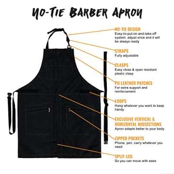 No-Tie Barber Black Apron for Pro Stylists & Artists