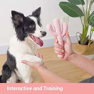MewaJump Dog Chew Toys, Tough Rubber Dog Toys for Aggressive Chewers, Cactus Dog Toys for Training and Cleaning Teeth, Pink Cute Dog Toys for Medium/Large Dog