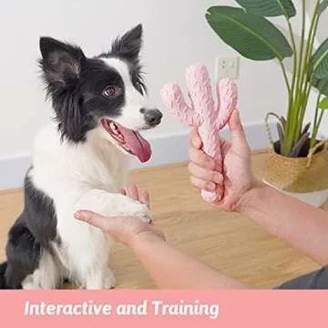 MewaJump Dog Chew Toys, Tough Rubber Dog Toys for Aggressive Chewers, Cactus Dog Toys for Training and Cleaning Teeth, Pink Cute Dog Toys for Medium/Large Dog