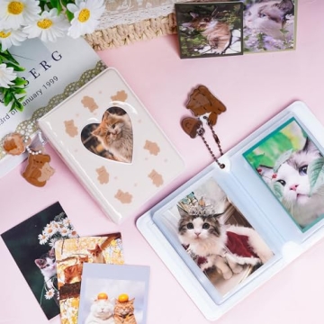 2 Pieces Photocard Binder Album, Mini Photo Album Kpop, 3 Inch Kpop Love Heart Hollow Photocard Binder, Mini Photo Card Book Holder for Collecting With Pendant DIY Keychian 40 Pockets (Style 3)
