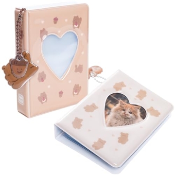 2 Pieces Photocard Binder Album, Mini Photo Album Kpop, 3 Inch Kpop Love Heart Hollow Photocard Binder, Mini Photo Card Book Holder for Collecting With Pendant DIY Keychian 40 Pockets (Style 3)