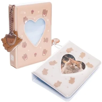2 Pieces Photocard Binder Album, Mini Photo Album Kpop, 3 Inch Kpop Love Heart Hollow Photocard Binder, Mini Photo Card Book Holder for Collecting With Pendant DIY Keychian 40 Pockets (Style 3)