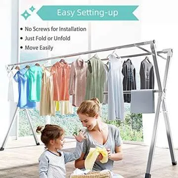 YACASA Clothes Drying Rack, 79 inch Heavy Duty Stainless Steel Laundry Drying Rack, Foldable &Length Adjustable Space Saving Garment Rack, with 20 Windproof Hooks.