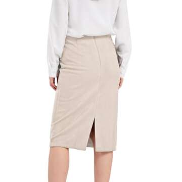 CHARTOU Womens Lightweight Elastic-Waist Faux Suede Leather Side Split Hip Packaged Skirt