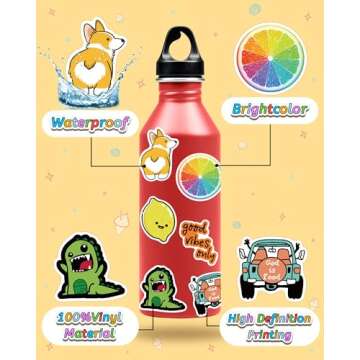 Bekayshad Stickers for Water Bottles, 100 Pack/PCS Hydroflask Stickers Aesthetic Waterproof Cute Vsco Vinyl Stickers Laptop Skateboard Luggage Computer Stickers for Teens Girls Kids