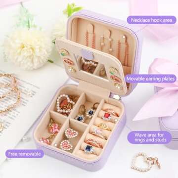 CHMI Travel Jewelry Case, Purple Travel Jewelry Box, Travel Jewelry Organizer, Travel Gifts for Wome...