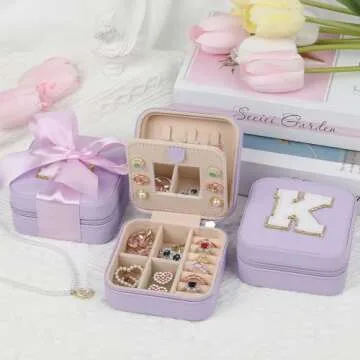 CHMI Travel Jewelry Case, Purple Travel Jewelry Box, Travel Jewelry Organizer, Travel Gifts for Women Girls, Jewelry Organizer Box, Birthday Gifts for Women, Christmas Gifts for Teens Girls - C