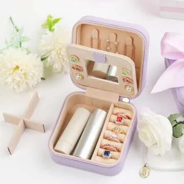 CHMI Travel Jewelry Case, Purple Travel Jewelry Box, Travel Jewelry Organizer, Travel Gifts for Women Girls, Jewelry Organizer Box, Birthday Gifts for Women, Christmas Gifts for Teens Girls - C