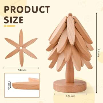 FZMEHL Wooden Trivets for Hot Dishes, Tree Trivet Set, Stackable Tree Coasters for Hot Dish, Pot, Bowl, Teapot, Include 4 Trivet and 1 Stand