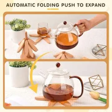 FZMEHL Wooden Trivets for Hot Dishes, Tree Trivet Set, Stackable Tree Coasters for Hot Dish, Pot, Bowl, Teapot, Include 4 Trivet and 1 Stand