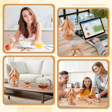 FZMEHL Wooden Trivets for Hot Dishes, Tree Trivet Set, Stackable Tree Coasters for Hot Dish, Pot, Bowl, Teapot, Include 4 Trivet and 1 Stand