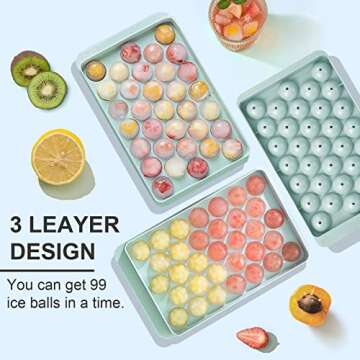 Round Ice Cube Tray with Lid and Bin Ice Ball Molds for Freezer 99pcs Sphere Ice Making Mold with Ice Container and Tong