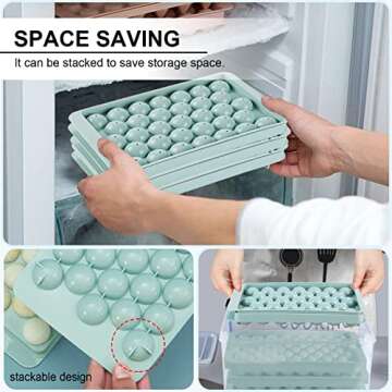 Round Ice Cube Tray with Lid and Bin Ice Ball Molds for Freezer 99pcs Sphere Ice Making Mold with Ice Container and Tong