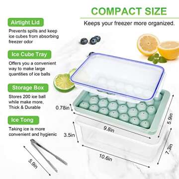 Round Ice Cube Tray with Lid and Bin Ice Ball Molds for Freezer 99pcs Sphere Ice Making Mold with Ice Container and Tong