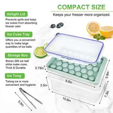 Round Ice Cube Tray with Lid and Bin Ice Ball Molds for Freezer 99pcs Sphere Ice Making Mold with Ice Container and Tong