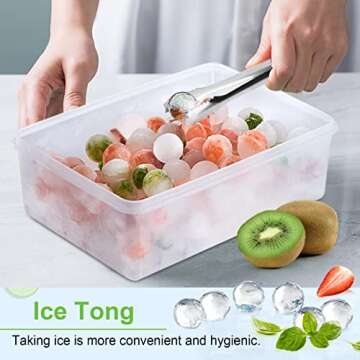 Round Ice Cube Tray with Lid and Bin Ice Ball Molds for Freezer 99pcs Sphere Ice Making Mold with Ice Container and Tong