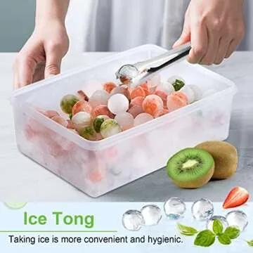 Round Ice Cube Tray with Lid and Bin Ice Ball Molds for Freezer 99pcs Sphere Ice Making Mold with Ice Container and Tong