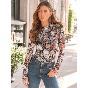 Dealmore Long Sleeve Floral Mesh Tops for Women