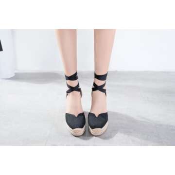 U-lite Womens Espadrille Wedge Sandals Closed Toe Platform Lace Up Ankle Strap Slingback Summer Dress Shoes