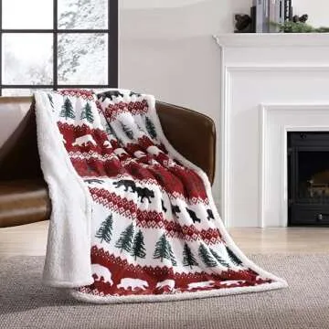 Eddie Bauer - Blanket, Super Soft Reversible Sherpa & Brushed Fleece Bedding, Throw Blankets for Couch, Ideal for Lounging (Grizzly Peak Red)
