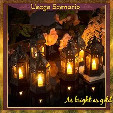 12 Pieces Mini Lanterns with Flickering LED Candle, Batteries Included, Decorative Hanging Candle Lantern for Indoor Use, Wedding, Party, Table Centerpiece (Black,)