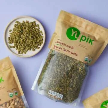 Yupik Organic Raw Pumpkin Seeds, No Shell, 2.2 lb (35.2 oz), Gluten-Free, Non-GMO, Kosher, Vegan, Shelled Pepitas, Salt-Free, Plant-Based Protein, Fiber Source, Healthy Snacks, For Baking & Topping