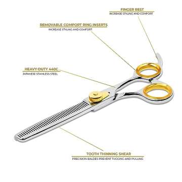 Professional Cat and Dog Grooming Scissors 6.5" 42-Tooth heavy-duty Thinning Scissors for Dogs and Cats, 440c Japanese Steel Comfortable Long-Lasting Sharpness for Years