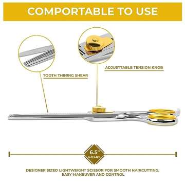 Professional Cat and Dog Grooming Scissors 6.5" 42-Tooth heavy-duty Thinning Scissors for Dogs and Cats, 440c Japanese Steel Comfortable Long-Lasting Sharpness for Years