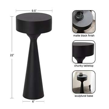 Kate and Laurel Solbrett Modern Sophisticated Drink Table, 22 x 10 x 10, Black, Contemporary Sculptural Plant Pedestal Table with Unique Round Design and Smooth Painted Finish