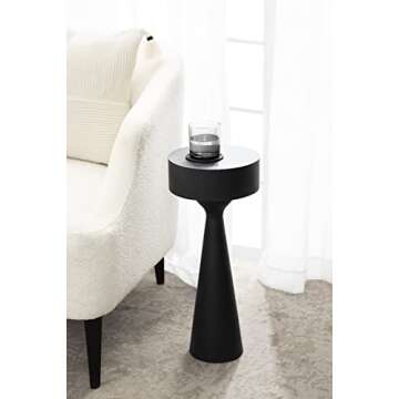 Kate and Laurel Solbrett Modern Sophisticated Drink Table, 22 x 10 x 10, Black, Contemporary Sculptural Plant Pedestal Table with Unique Round Design and Smooth Painted Finish