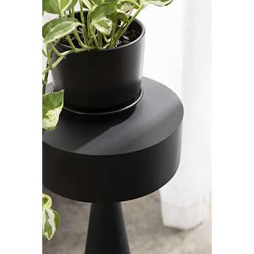 Kate and Laurel Solbrett Modern Sophisticated Drink Table, 22 x 10 x 10, Black, Contemporary Sculptural Plant Pedestal Table with Unique Round Design and Smooth Painted Finish