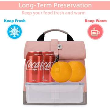 SUNNY BIRD Insulated Lunch Bag Pink Lunch Box Small Cooler Bag for Women, Girls, Adults and Teens (P...