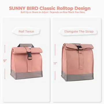 SUNNY BIRD Insulated Lunch Bag Pink Lunch Box Small Cooler Bag for Women, Girls, Adults and Teens (Pink with pink shoulder strap)