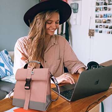 SUNNY BIRD Insulated Lunch Bag Pink Lunch Box Small Cooler Bag for Women, Girls, Adults and Teens (Pink with pink shoulder strap)