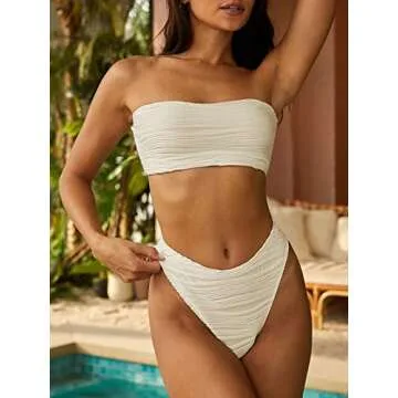 ZAFUL Strapless Textured Bandeau Bikini for Women