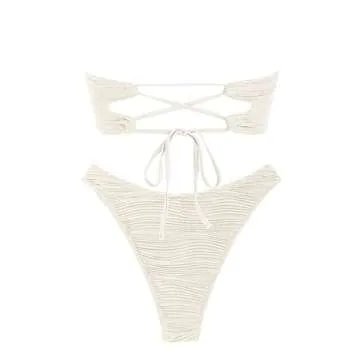 ZAFUL Strapless Textured Bandeau Bikini for Women