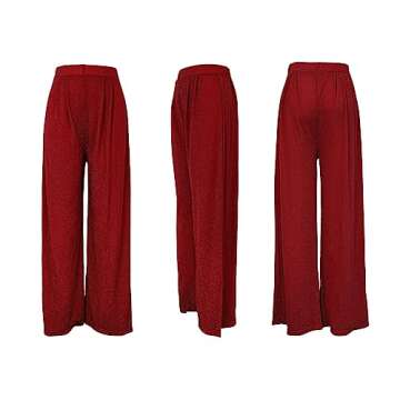 Women Elastic Waist Casual Long Pants Wide Leg Long Palazzo Trouser Red S
