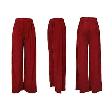 Women Elastic Waist Casual Long Pants Wide Leg Long Palazzo Trouser Red S