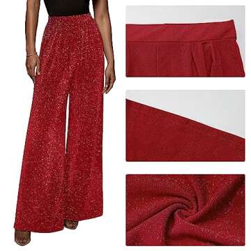 Women Elastic Waist Casual Long Pants Wide Leg Long Palazzo Trouser Red S