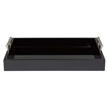 Kate and Laurel Lipton Decorative Tray with Polished Metal Handles, Black and Silver