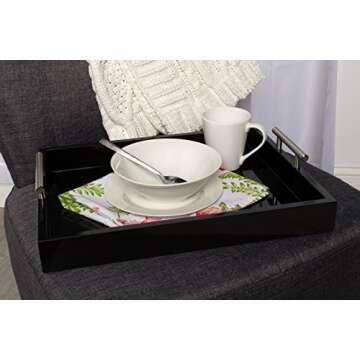 Kate and Laurel Lipton Decorative Tray with Polished Metal Handles, Black and Silver