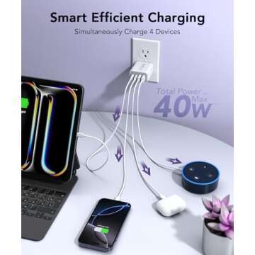 40W USB C Charger Block, 2-Pack 4-Port Type C Fast Charging Brick Dual PD&QC Wall Plug Adapter Compa...