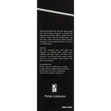 Piero Lorenzo Blackhead Remover Mask, Blackhead Peel Off Mask, Face Mask, Blackhead Mask, Black Mask Deep Cleaning Facial Mask for Face Nose 60 ml