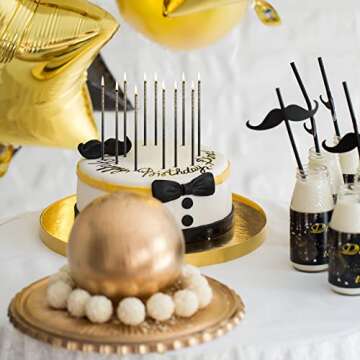 Stylish Black Gold Metallic Birthday Candles - 12 Pack for All Occasions!